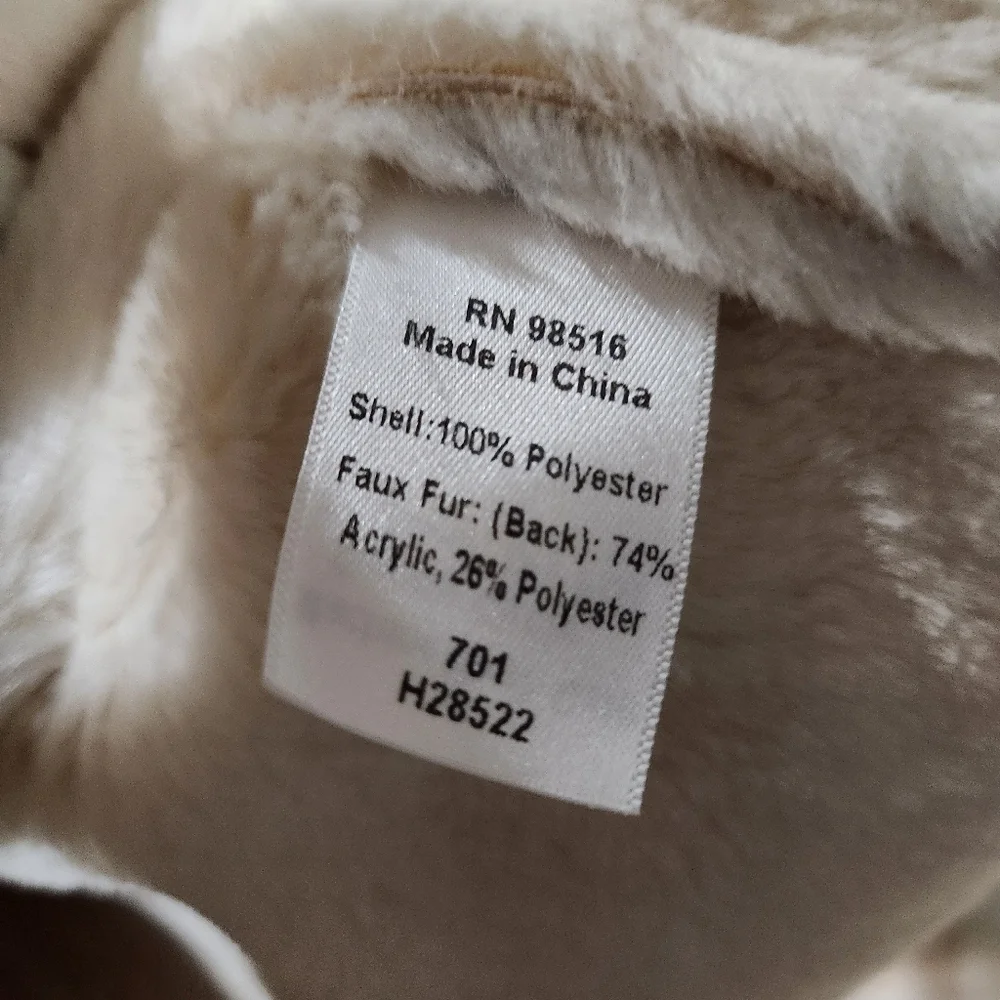 Vtg Coldwater Creek Ivory Whipstitch Faux Shearling Hooded Toggle Coat W Medium
